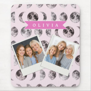 Personalised Pink Moon Phase Celestial Name Gift Mouse Mat