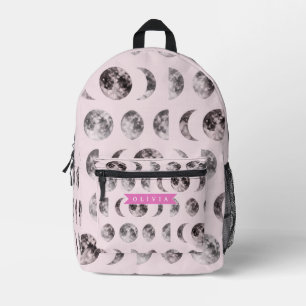 Personalised Pink Moon Phase Celestial Name Gift Printed Backpack