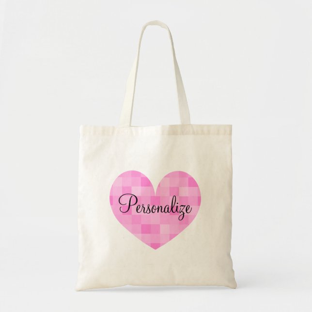 Personalised pink mosaic heart design tote bag (Front)