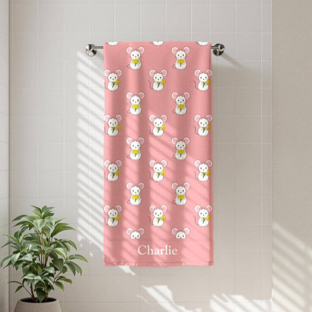 Personalised Pink Mouse Kids Bath Towel (Creator Uploaded)