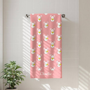 Personalised Pink Mouse Kids Beach Towel