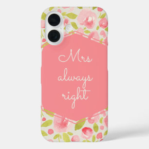 Personalised Pink Mrs Always Right Floral Pattern iPhone 16 Case