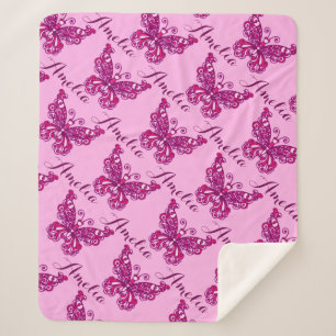 Personalised pink name butterfly pattern blanket
