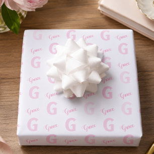 Personalised Pink Name Initial Wrapping Paper Sheet