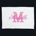 Personalised pink name monogram pillowcases<br><div class="desc">Personalised elegant neon pink name monogram decor pillowcases. Cute pillow case sleeve for bedroom with vintage typography initial letter and stylish script text. Classy home decor for newly weds couple, husband and wife, newlyweds, honeymooners, bride and groom, childrens room. Trendy design in customisable colours. Luxury style wedding favour gift idea....</div>