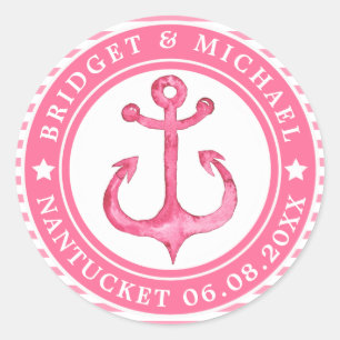 Personalised Pink Nautical Anchor Wedding Stickers