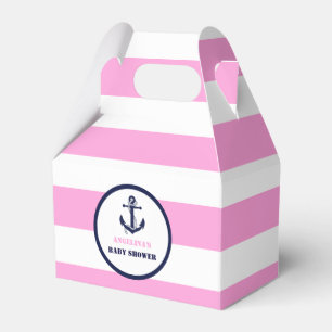 Personalised Pink/Navy Girl Nautical Baby Shower Favour Box