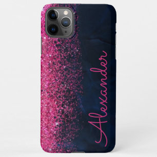 Personalised Pink Navy Glitter Marble BUDGET Girls iPhone 11Pro Max Case