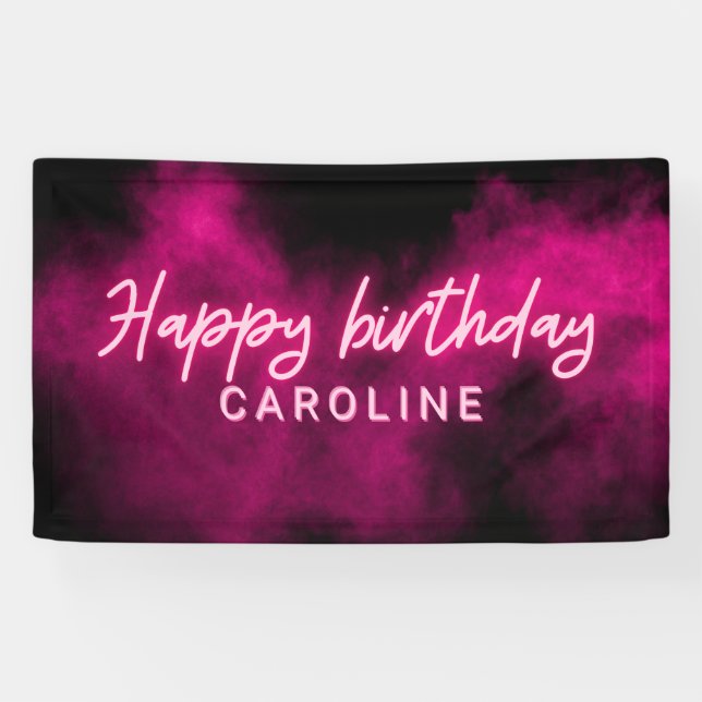 Personalised Pink Neon Happy Birthday Party Banner (Horizontal)