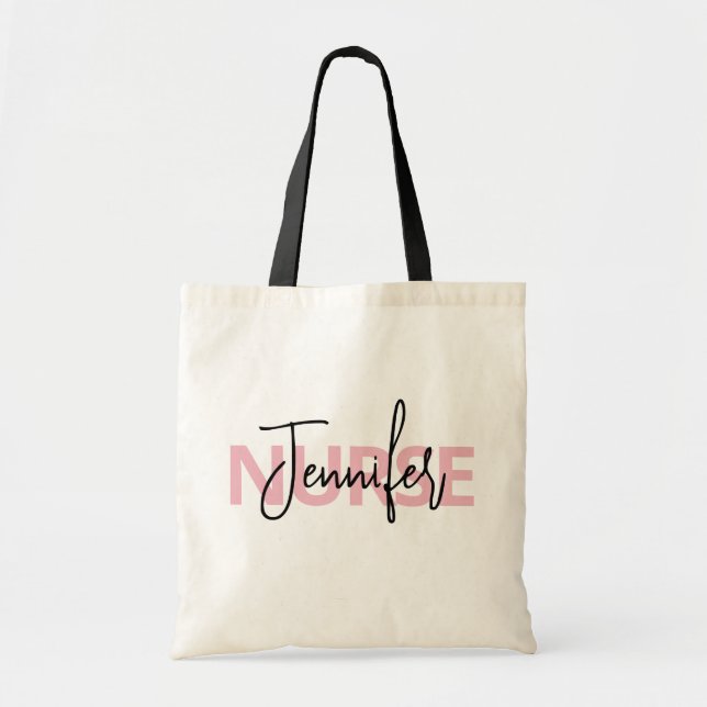 Personalised Pink Nurse Typography Tote Bag (Front)