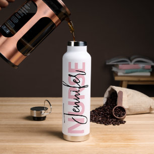 Personalised Pink Nurse Typography Water Bottle