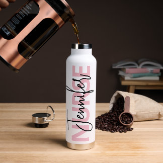 Personalised Pink Nurse Typography Water Bottle