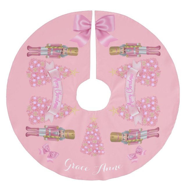Personalised Pink Nutcracker Christmas tree skirt (Front)