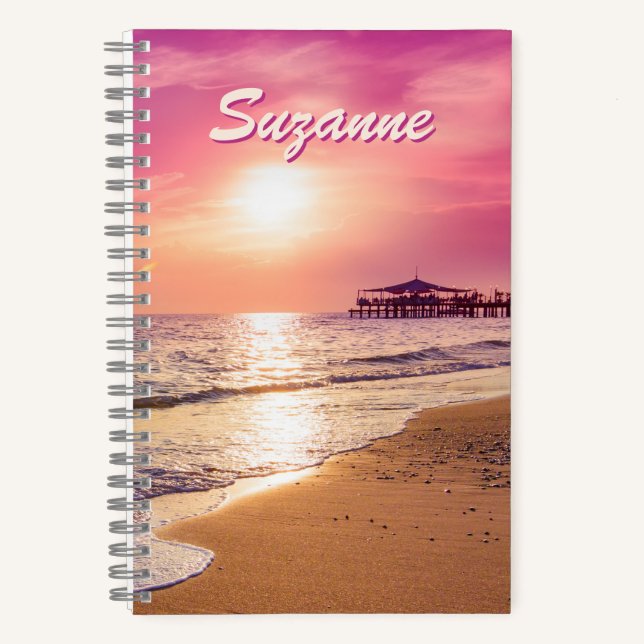 Personalised Pink Ocean Sunset Spiral Notebook (Front)