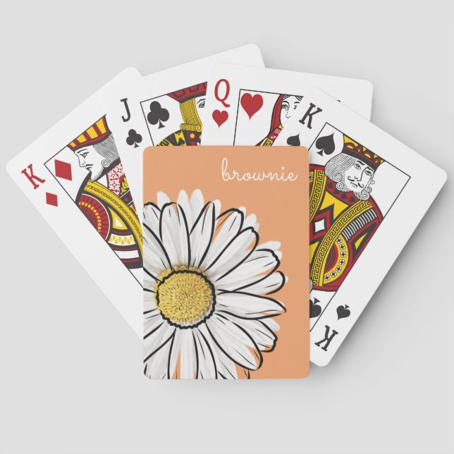 Personalised Pink & Orange Daisy Floral Poker Card (Back)