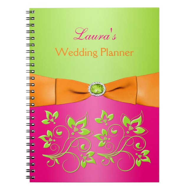 Personalised Pink Orange Lime Floral Notebook (Front)