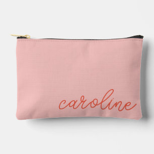 Personalised Pink Orange Simple Script Typography Accessory Pouch