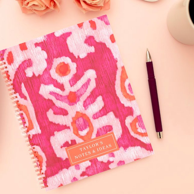 Personalised Pink & Orange Tribal Ikat Notebook (Creator Uploaded)