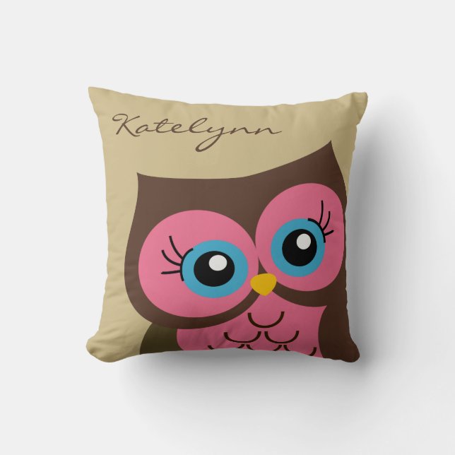 Personalised Pink Owl Custom Cushion (Front)