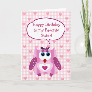 Personalised Pink Owl Happy Birthday Card Sister