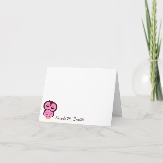 Personalised Pink Owl Notecards (Front)