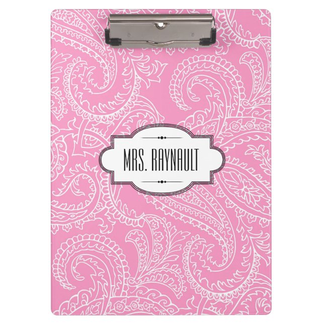 Personalised Pink Paisley Clipboard (Front)