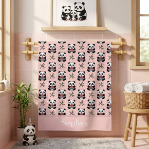 Personalised Pink Panda Kids Bath Towel