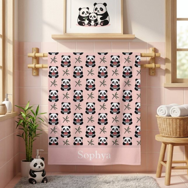 Personalised Pink Panda Kids Beach Towel (Creator Uploaded)