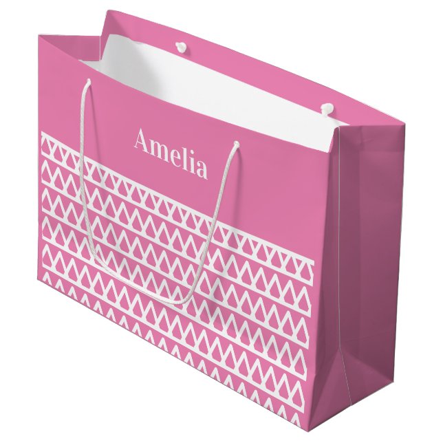Personalised Pink Pattern Christmas Large Gift Bag (Front Angled)