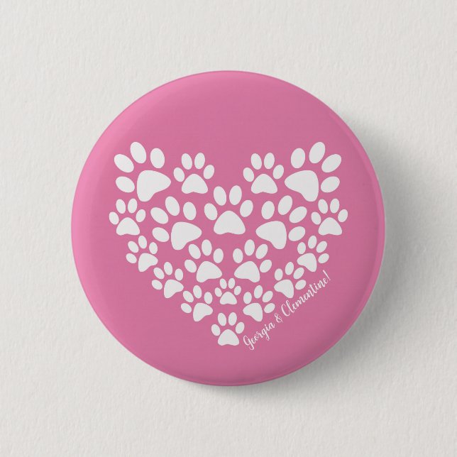 Personalised Pink Paw Print 6 Cm Round Badge (Front)