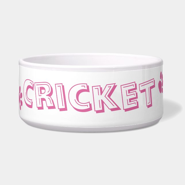 Personalised Pink "Paw Prints" Pet Bowl (Front)
