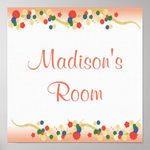 Personalised Pink Peach Asian Floral Template Poster