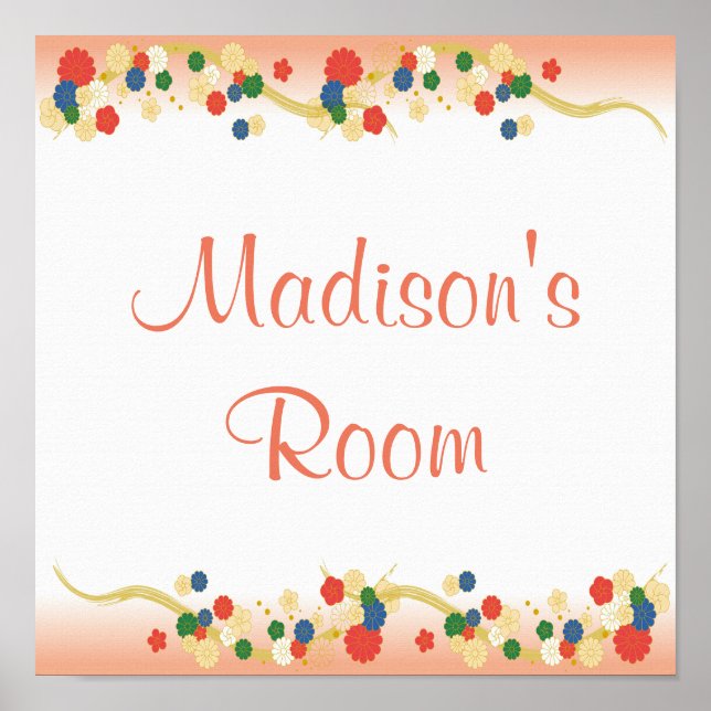 Personalised Pink Peach Asian Floral Template Poster (Front)