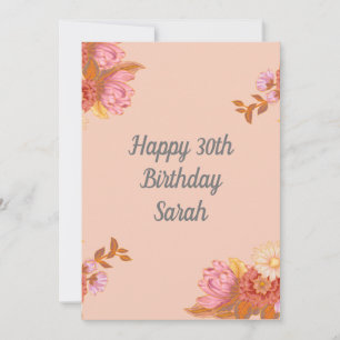 Personalised Pink Peach Floral Birthday Card