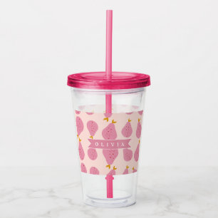 Personalised Pink Pear Pattern Cute Girly Fruit Acrylic Tumbler