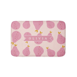 Personalised Pink Pear Pattern Cute Girly Fruit Bath Mat