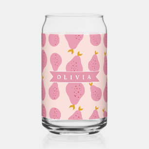 Personalised Pink Pear Pattern Cute Girly Fruit Can Glass
