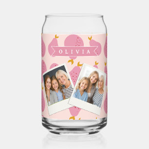 Personalised Pink Pear Pattern Cute Girly Fruit Can Glass