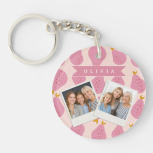 Personalised Pink Pear Pattern Cute Girly Fruit Key Ring