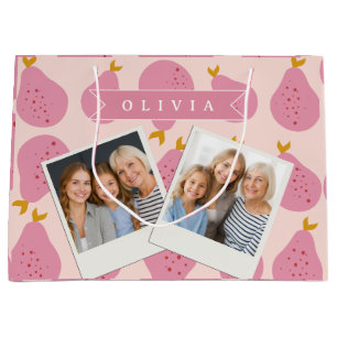 Personalised Pink Pear Pattern Cute Girly Fruit Large Gift Bag