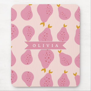 Personalised Pink Pear Pattern Cute Girly Fruit Mouse Mat
