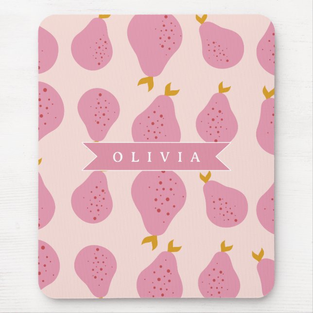 Personalised Pink Pear Pattern Cute Girly Fruit Mouse Mat (Front)