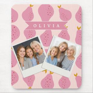 Personalised Pink Pear Pattern Cute Girly Fruit Mouse Mat