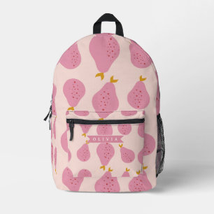 Personalised Pink Pear Pattern Cute Girly Fruit Printed Backpack