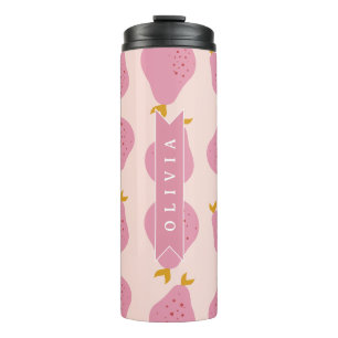 Personalised Pink Pear Pattern Cute Girly Fruit Thermal Tumbler