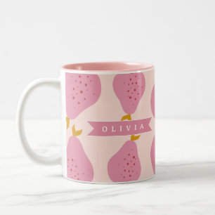 Personalised Pink Pear Pattern Cute Girly Fruit Two-Tone Coffee Mug