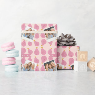 Personalised Pink Pear Pattern Cute Girly Fruit Wrapping Paper