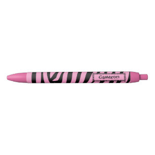 Personalised Pink Pen Pink and Black Zebra Stripes