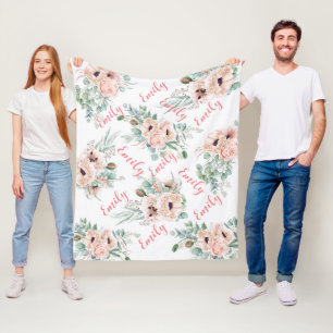 Personalised Pink Peonies Fleece Blanket