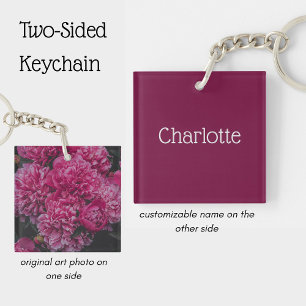 Personalised Pink Peony Flower Elegant Key Ring